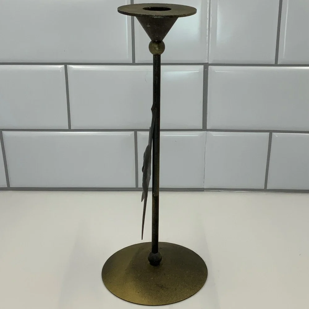 Vintage 1990s Whimsigoth Metal Celestial Star Candle Holder Distressed